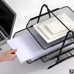 Metal Evrak Rafı Perfore 3 Katlı Hareketli Masaüstü Organizer - Siyah