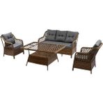 Metal Gövdeli 3+1+1+2puf+Masa Rattan Bahçe Balkon Mobilyası, 7 Kişilik Bahçe Takımı - Ceviz - Gri