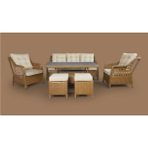 Metal Gövdeli 3+1+1+2puf+Masa Rattan Bahçe Balkon Mobilyası, 7 Kişilik Bahçe Takımı - Ceviz - Krem