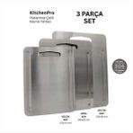 Metal Hayaller KitchenPro Klasik Paslanmaz Çelik Kesme Tahtası 3 Parça Set (Büyük Boy - 29x38 cm / Orta Boy - 26x34 cm / Küçük Boy - 23x30 Cm)