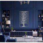 Metal Hayat Ağacı Oturma Odası Büyük Duvar Dekorasyonu (Gümüş, 41"x11" / 105 x 28 m x 2 adet)