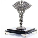 Metal Kadüse Antik Krom Kaplamalı (Caduceus) Tıp Sembolü - Doktorlar, Hemşireler, Eczacılar, Psikologlar/psikiyatristler, Veterinerler ve Sağlık Yönetimi Uzmanları Için Tıbbi Dekoratif Obje ve Hediye - Silver