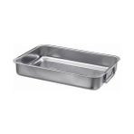 Metal Kare Fırın Kabı 24X34 cm Paslanmaz Çelik Kulplu Kare Fırın Pişirme Tepsisi