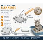 Metal Kedi Kumu Elek Kürek Ahşap Saplı Paslanmaz Kum Küreği 26 Cm