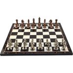 Metal Klasik Satranç Takımı Antik ve Katlanır Ceviz Desenli Mdf Satranç Tahtası (43X43 Cm.)