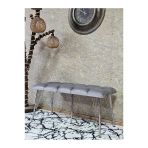 Metal Krom Tel Ayaklı 100 Cm Puf Bench - Puf - Bench - Oturak - Mutfak Oturağı - Antre Oturağı Gri Renk 100 X 40 Boyut/Ebat