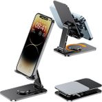 Metal Masaüstü Telefon & Tablet Standı | 360° Döner Başlık | Katlanabilir & Ayarlanabilir Yükseklik | Evrensel Uyumlu - Silver - Siyah