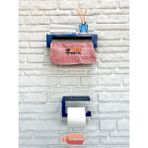 Metal Mavi 2'li Set 30CM Havlu Askılığı ve Tuvalet Kağıdı Askılığı - Lacivert - Mavi