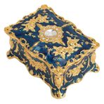 Metal Mücevher Kutusu, Vintage El Oyma Çiçek Deseni, Kadife Astar, Yüzük Küpe Kolyeleri Için Eşsiz Ve Zarif Depolama Kılıfı, 3,5 X 2,8 X 1.8in (Altın Mavi)