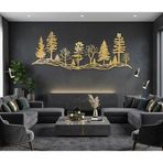 Metal Orman Duvar Sanatı Dekorasyonu, Büyük Manzara Metal Duvar Dekoru (Altın, 30"x11" / 76x28 cm)