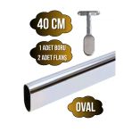 Metal Oval Krom Mobilya Dolap Askı Borusu(Krom)(Oval)(2 Adet Ayaklı Kapalı Flanş-1 Adet Boru) Krom 40Cm