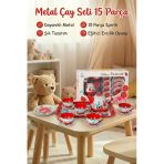 Metal Oyuncak Çay Seti 15 Parça - Eğitici Evcilik Mutfak Oyunu - Kırılmaz Çay Takımı