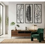 Metal Palmiye Yaprağı Duvar Sanatı Oturma Odası Büyük Duvar Dekorasyonu (Siyah, 35"x14" / 90x36 cm)