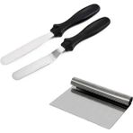 Metal Pasta Spatulası 2li ve Çelik Kazıyıcı 15 cm Pasta Sıvama Tarağı Bıçağı ve Pasta Dekor Tarağı