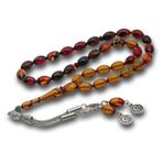 Metal Püsküllü Bordo Amber Sıkma Kehribar Tesbih