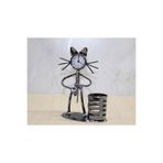 Metal Saksafon Çalan Müzisyen Kedi Saat Ve Kalemlik P2111S5644