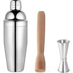 Metal Shaker 350 ml + 3/6 cl Jigger + Ahşap Mojito Tokmağı Bar Seti Kokteyl Shaker Tokmak Seti