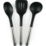 Metal Siyah Silikon Kepçe Kaşık Spatula 3 Parça Servis Seti
