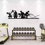 Metal Spor Salonu Duvar Dekorasyonu, Fitness Temalı Siluet Tasarım, 100x25 cm, Siyah