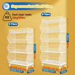 Metal Tel Tekerlekli Meyve Sebze Sepeti Rafı - Perakende Teşhir, Ofis ve Ev Kullanımı için Mutfak Depolama ve Süpermarket Atıştırmalık Rafı (Beyaz, 90x45x140cm)