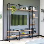 Metal Tv Ünitesi, Tv Sehpası, Duvar Ünitesi Atlantik Çam Metal Ayaklı Siyah 200x34x185