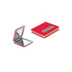 Metal Üzeri Kırmızı Suni Deri Kaplı Kapaklı Küçük Kibar Şık İkili Kare Ayna (5,9 cm x 1,5 cm x 6 cm) PRS-5015KI