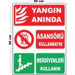 Metal Yangın Anında Asansörü Kullanmayın Merdiven 30CM x 40CM A3 Büyüklüğünde Uyarı Levhası Yönlen - 30 cm x 40 cm
