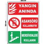 Metal Yangın Anında Asansörü Kullanmayın Merdivenleri 20CM x 30CM A4 Büyüklüğünde Uyarı Levhası Yön - 20 cm x 30 cm