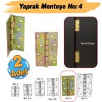 Metal Yaprak Menteşe 2 Adet Prinç Sarı No:4 Mobilya Pencere Kapı Dolap Pvc Menteşesi Iki Kanatlı - 1