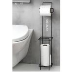METALAY Wc Banyo Tuvalet Ayaklı Kağıtlık Yedekli Tuvalet Kağıtlığı Mat Siyah WC siyah kağıtlık