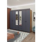Metalia ARMİNA 6 KAPI 2 ÇEKMECELİ AYNALI CEVİZ ANTRASİT GRİ DÜĞME KULPLU GARDIROP GM 821