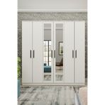 Metalia GM 081 Favorite 6 Kapılı Aynalı Beyaz Siyah Kulplu Gardırop