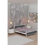 Metalia Gm 305 Modern Çift Kişilik Ahşap Metal Beyaz Antrasit Gri Karyola 150X200