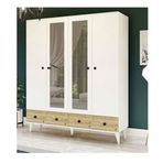 Metalia GM 417 4 Kapılı 2 Çekmeceli Düğme Kulplu Aynalı Beyaz Atlantik Çam Gardrop