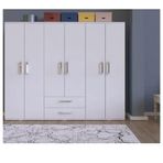 Metalia GM319 Delüx 6 Kapılı 2 Çekmeceli Beyaz Gardolap