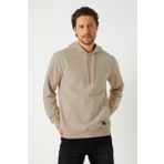 Metalic Bej Erkek Kapüşonlu Kanguru Cepli Sweatshirt
