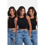 METALIC Fitilli Siyah Crop Halter Yaka Sıfır Kol Pamuklu 3'lü Kadın Atlet SİYAHLAR