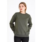 Metalic Kadın Haki Renk Basic Bisiklet Yaka Sweatshirt
