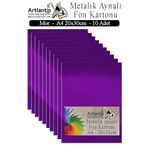 Metalik Aynalı Fon Kartonu 10 Lu A4 20X30 cm 1 Paket Okul Sınıf Dekoratif Pırıltılı Folyo Kağıt Dekoratif Anasınıfı Kreş - Mor