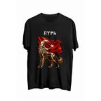 Metalik Kurt Göktürkçe Türk Yazılı Baskılı Tişört (SİYAH, 2XL)