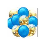 Metalik Mavi ve Gold Konfetili Şeffaf Balon Seti