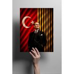 Metalino Sarı Lacivert Bayarak Türk Bayrağı ve Atatürk Metal Poster – Taraftar Dekoratif Duvar Tablosu