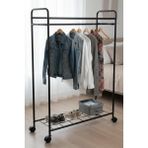 Metaliz Concept Tekerli Modern Metal Elbise Askılığı - Katlı Raflı Portatif Giysi Standı, Siyah Renk
