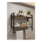 METALİZ YENİLİKÇİ TASARIMLAR Banyo Düzenleyici Havluluklu Metal Duvar Rafı Dekoratif Siyah Metal Çerçeveli Meşe Desenli Raf