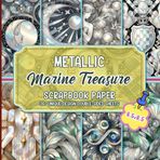 Metallic Marine Treasure Scrapbook Paper: 36 Marine-themed Designs for Mixed Media Collage, Gift Wrapping, Ephemera, and Card Making