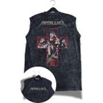 Metallica Artı Members Sırt Baskılı Yıkamalı Kolsuz Tişört, Unisex Rock Band Temalı Sıfır Kol Atlet - Siyah - 4XL