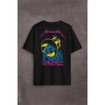 Metallica For Whom The Bell Tolls New Yeni Rock Metal Müzik Sırt Ön Baskılı Oversize Tişört Unisex T - Siyah - XL