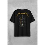 Metallica Iron Cross Gitar Sırt Ön Baskılı Oversize Tişört Unisex T-Shirt Siyah XL