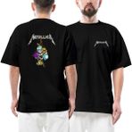Metallica Skull Ön Arka Baskılı Siyah Oversize Tişört - XL
