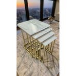 metallion HELEN SERİSİ LAK PANEL 1.SINIF MDF TABLA 1.SINIF METAL AYAKLI 4'LÜ ZİGON SEHPA